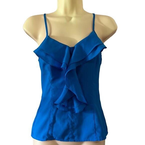 Miley Cyrus & Max Azria Blue Ruffle Blouse with Exposed Back Zipper - Picture 1 of 8
